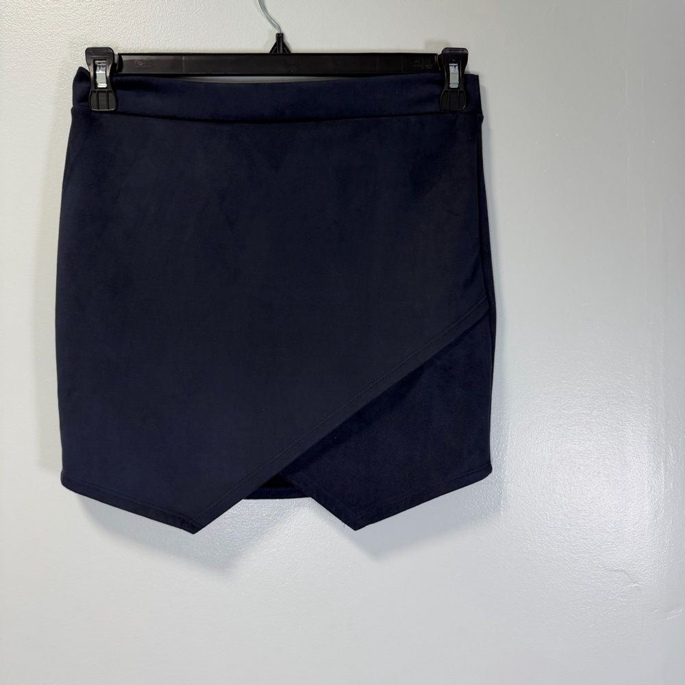 Newbury‎ Kustom Asymmetrical Navy Mini Faux Suede Skirt Sz Medium